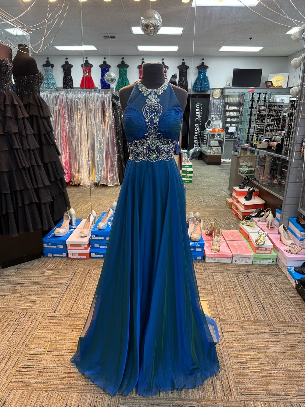 ANGELA & ALISON SIZE 8 661125 BLUE PROM FORMAL PAGEANT DRESS